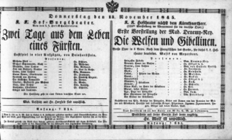 Theaterzettel (Oper und Burgtheater in Wien) 18451113 Seite: 1