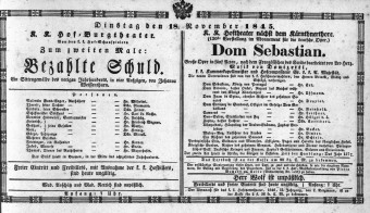 Theaterzettel (Oper und Burgtheater in Wien) 18451118 Seite: 1