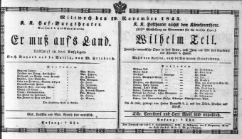 Theaterzettel (Oper und Burgtheater in Wien) 18451119 Seite: 1