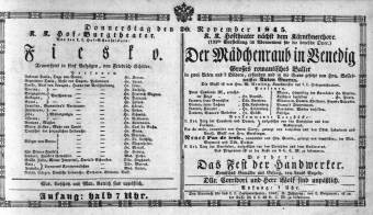 Theaterzettel (Oper und Burgtheater in Wien) 18451120 Seite: 1