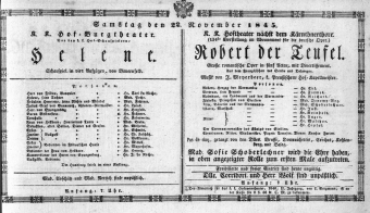 Theaterzettel (Oper und Burgtheater in Wien) 18451122 Seite: 1