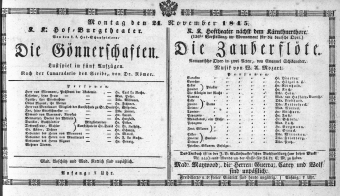 Theaterzettel (Oper und Burgtheater in Wien) 18451124 Seite: 1