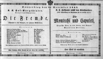 Theaterzettel (Oper und Burgtheater in Wien) 18451127 Seite: 1