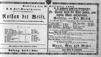 Theaterzettel (Oper und Burgtheater in Wien) 18451129 Seite: 1