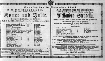 Theaterzettel (Oper und Burgtheater in Wien) 18451130 Seite: 1