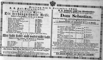 Theaterzettel (Oper und Burgtheater in Wien) 18451205 Seite: 1