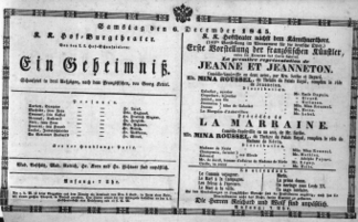 Theaterzettel (Oper und Burgtheater in Wien) 18451206 Seite: 1