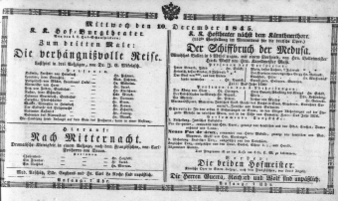 Theaterzettel (Oper und Burgtheater in Wien) 18451210 Seite: 1