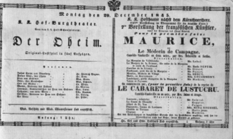 Theaterzettel (Oper und Burgtheater in Wien) 18451229 Seite: 1