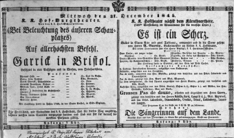 Theaterzettel (Oper und Burgtheater in Wien) 18451231 Seite: 1