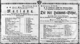 Theaterzettel (Oper und Burgtheater in Wien) 18460102 Seite: 1