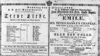 Theaterzettel (Oper und Burgtheater in Wien) 18460103 Seite: 1