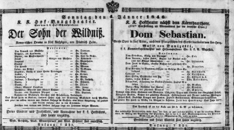 Theaterzettel (Oper und Burgtheater in Wien) 18460104 Seite: 1