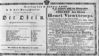 Theaterzettel (Oper und Burgtheater in Wien) 18460109 Seite: 1