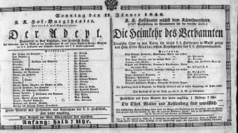 Theaterzettel (Oper und Burgtheater in Wien) 18460111 Seite: 1