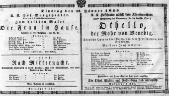 Theaterzettel (Oper und Burgtheater in Wien) 18460113 Seite: 1