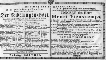 Theaterzettel (Oper und Burgtheater in Wien) 18460114 Seite: 1