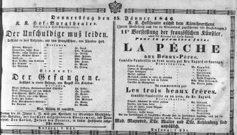 Theaterzettel (Oper und Burgtheater in Wien) 18460115 Seite: 1