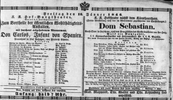Theaterzettel (Oper und Burgtheater in Wien) 18460116 Seite: 1