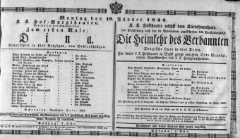 Theaterzettel (Oper und Burgtheater in Wien) 18460119 Seite: 1