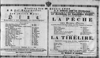 Theaterzettel (Oper und Burgtheater in Wien) 18460120 Seite: 1
