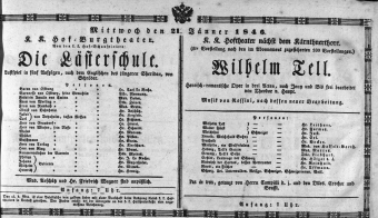 Theaterzettel (Oper und Burgtheater in Wien) 18460121 Seite: 1