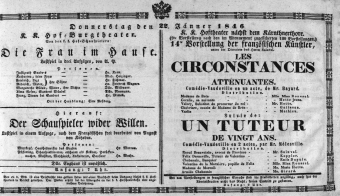 Theaterzettel (Oper und Burgtheater in Wien) 18460122 Seite: 1