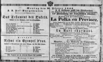 Theaterzettel (Oper und Burgtheater in Wien) 18460126 Seite: 1