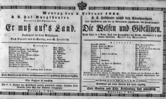 Theaterzettel (Oper und Burgtheater in Wien) 18460202 Seite: 1