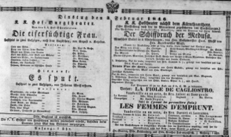 Theaterzettel (Oper und Burgtheater in Wien) 18460203 Seite: 1