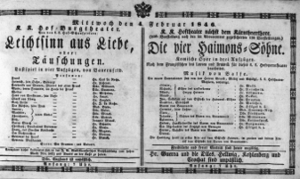 Theaterzettel (Oper und Burgtheater in Wien) 18460204 Seite: 1