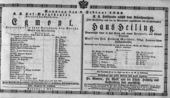 Theaterzettel (Oper und Burgtheater in Wien) 18460208 Seite: 1