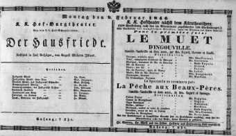 Theaterzettel (Oper und Burgtheater in Wien) 18460209 Seite: 1