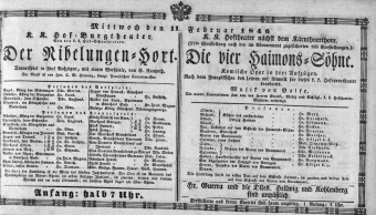 Theaterzettel (Oper und Burgtheater in Wien) 18460211 Seite: 1