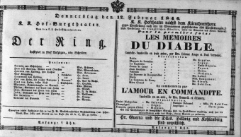 Theaterzettel (Oper und Burgtheater in Wien) 18460212 Seite: 1