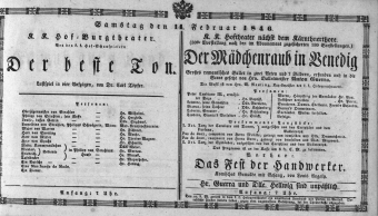 Theaterzettel (Oper und Burgtheater in Wien) 18460214 Seite: 1