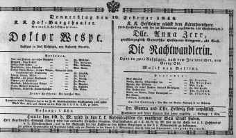 Theaterzettel (Oper und Burgtheater in Wien) 18460219 Seite: 1