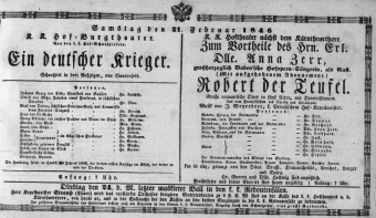 Theaterzettel (Oper und Burgtheater in Wien) 18460221 Seite: 1