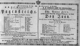 Theaterzettel (Oper und Burgtheater in Wien) 18460222 Seite: 1