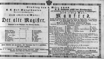 Theaterzettel (Oper und Burgtheater in Wien) 18460303 Seite: 1