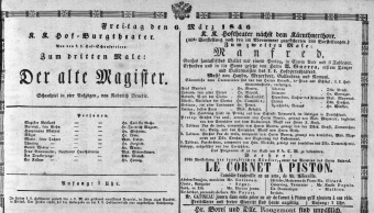 Theaterzettel (Oper und Burgtheater in Wien) 18460306 Seite: 1