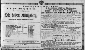 Theaterzettel (Oper und Burgtheater in Wien) 18460307 Seite: 1