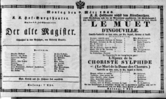 Theaterzettel (Oper und Burgtheater in Wien) 18460309 Seite: 1