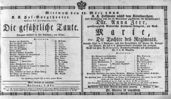Theaterzettel (Oper und Burgtheater in Wien) 18460311 Seite: 1