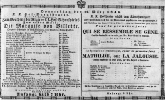 Theaterzettel (Oper und Burgtheater in Wien) 18460312 Seite: 1
