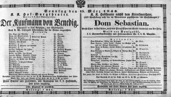 Theaterzettel (Oper und Burgtheater in Wien) 18460315 Seite: 1