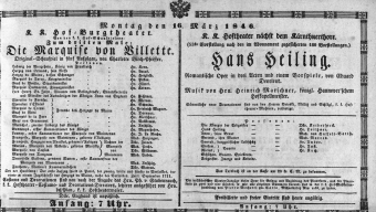 Theaterzettel (Oper und Burgtheater in Wien) 18460316 Seite: 1