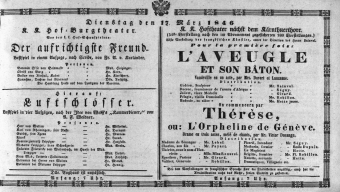 Theaterzettel (Oper und Burgtheater in Wien) 18460317 Seite: 1