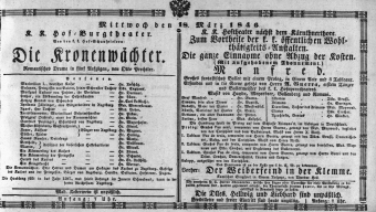 Theaterzettel (Oper und Burgtheater in Wien) 18460318 Seite: 1