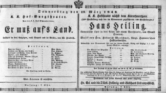 Theaterzettel (Oper und Burgtheater in Wien) 18460319 Seite: 1